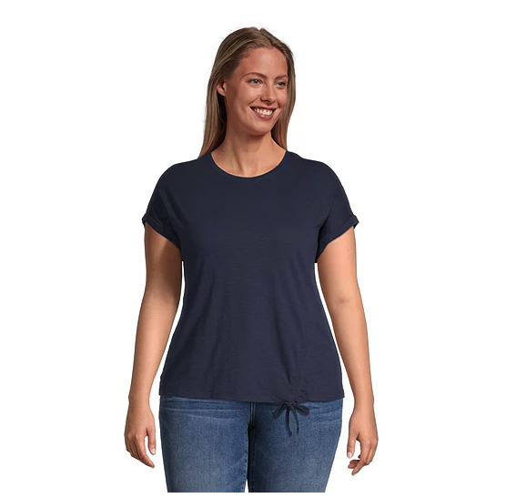 Denver Hayes Women's Ruched Semi-Fitted T Shirt with Extended Shoulders. Image via Amazon.