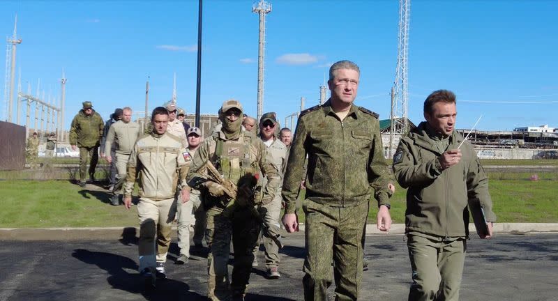 FILE PHOTO: Russian Deputy Defence Minister Timur Ivanov inspects the construction of apartment blocks in Mariupol