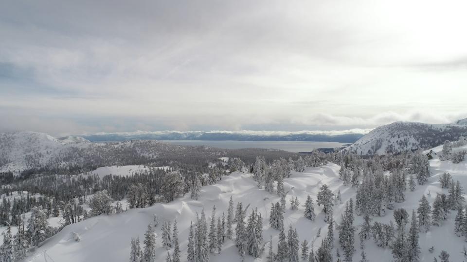 Mount Rose Summit near Reno, Nev., under snow overlooking Lake Tahoe on March 4.