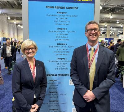 Brewster Select Board Vice Chairwoman Mary Chaffee and Town Manager Peter Lombardi were among representatives from the town who accepted awards the town earned from the Massachusetts Municipal Association at its annual conference in Boston on Jan. 19.