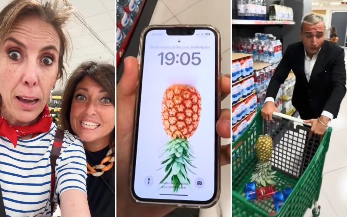 Images showing social media users taking part in the upside-down pineapple craze in Spain