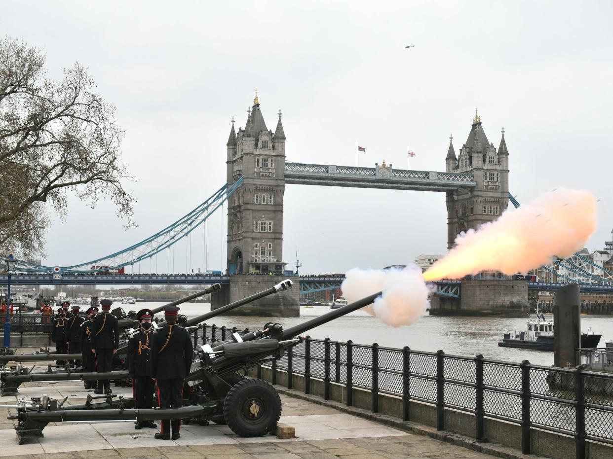 Honourable Artillery Company fire a 41-round gun salute near Tower of London (PA)