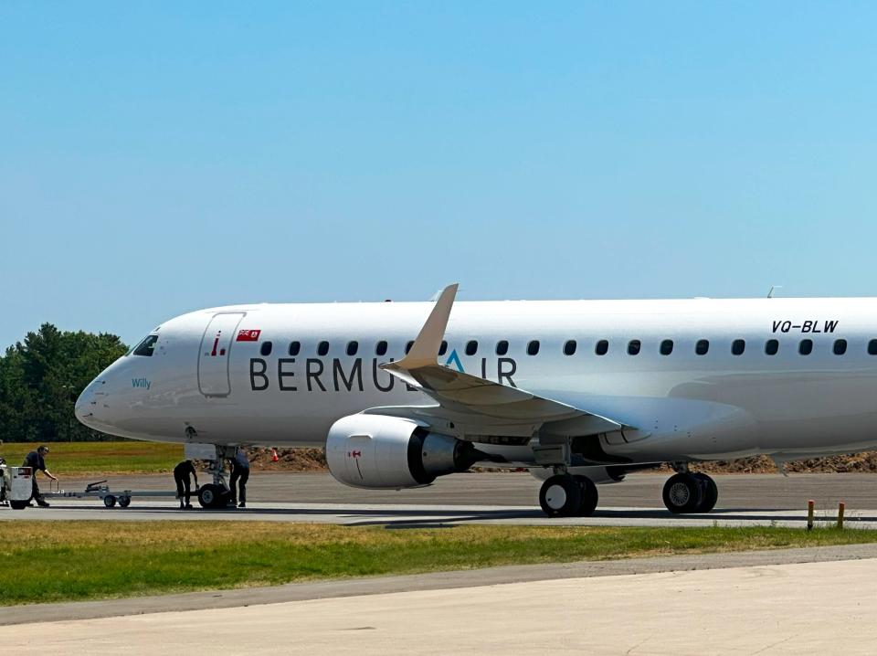 A BermudAir-branded E175 with colorful painted tail.