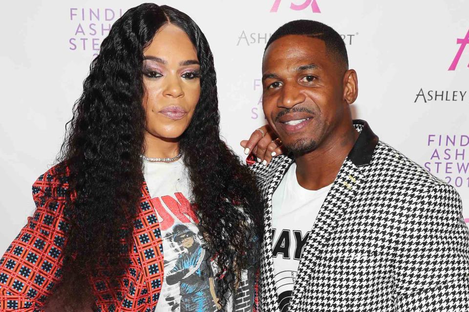 <p>Bennett Raglin/Getty</p> Faith Evans and Stevie J in September 2019