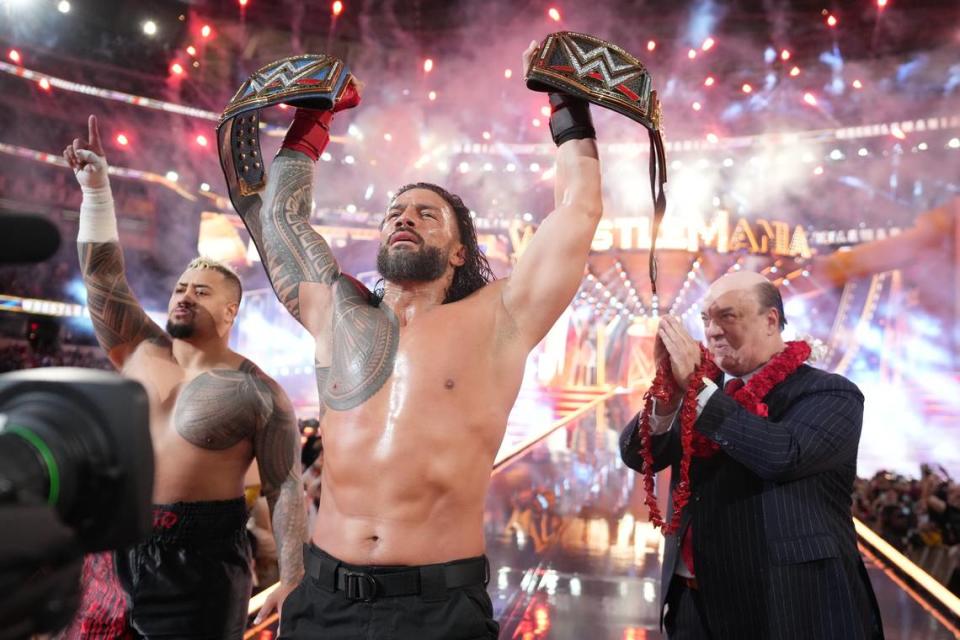 Roman Reigns retains his Undisputed WWE Universal Championship after defeating Cody Rhodes at WrestleMania 39 from SoFi Stadium in Inglewood, California