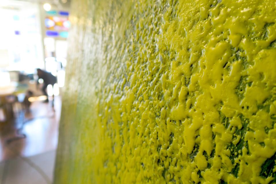 The texture created by using beeswax as a medium can be seen in one of Jim Inzero's pieces inside his Contemporary Encaustic Painting art gallery on Bay Avenue in Point Pleasant Beach Friday, September 1, 2023. The gallery opened in 2018 by Inzero.