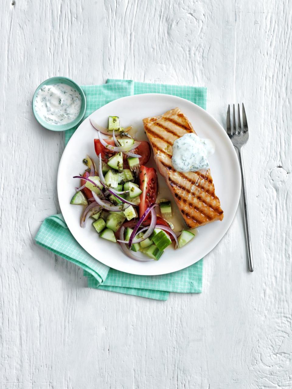 Grilled Salmon with Greek Salad