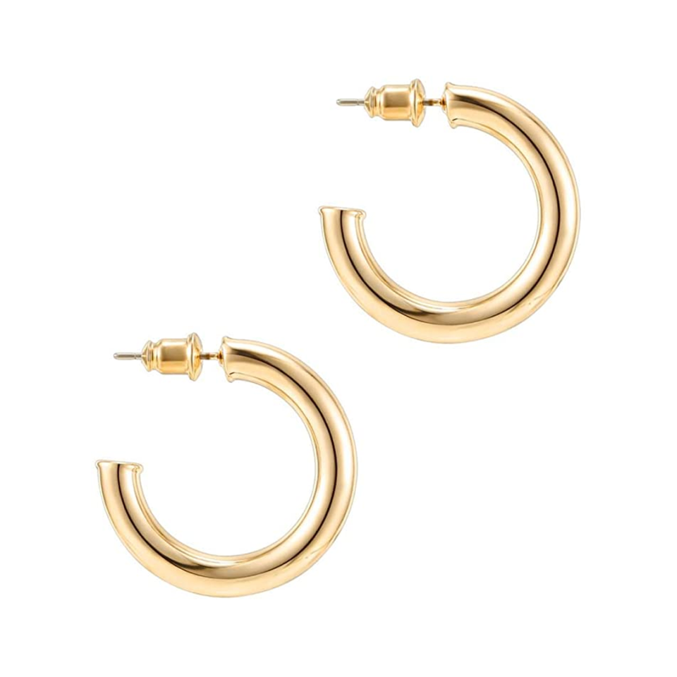 1) 14K Yellow Gold Lightweight Chunky Hoops