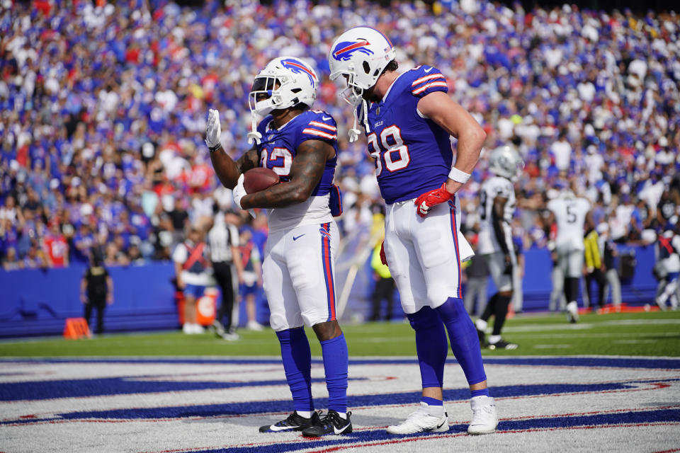  Bills running back <a class="link " href="https://sports.yahoo.com/nfl/players/31919" data-i13n="sec:content-canvas;subsec:anchor_text;elm:context_link" data-ylk="slk:Damien Harris;sec:content-canvas;subsec:anchor_text;elm:context_link;itc:0">Damien Harris</a> (22) Credit: Gregory Fisher-USA TODAY Sports