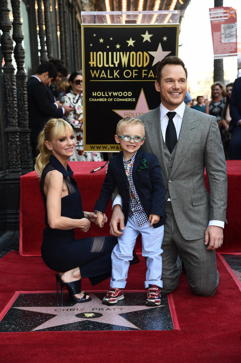 Anna Faris, Jack Pratt, and Chris Pratt on Chris's star on the Hollywood Walk of Fame