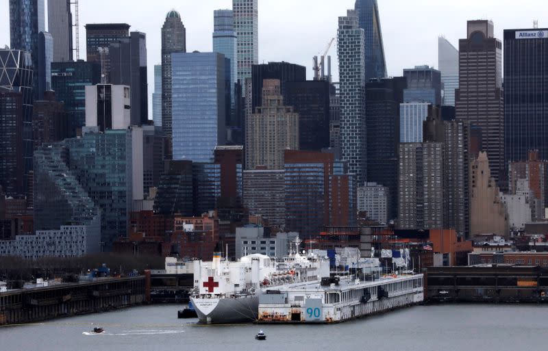 The USNS Comfort is seen docked at Pier 90 in Manhattan during the outbreak of the coronavirus disease (COVID-19) in New York