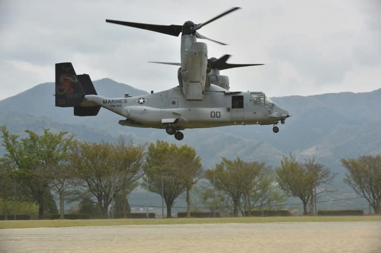 A US Osprey lands in Minami-Aso, Kumamoto prefecture