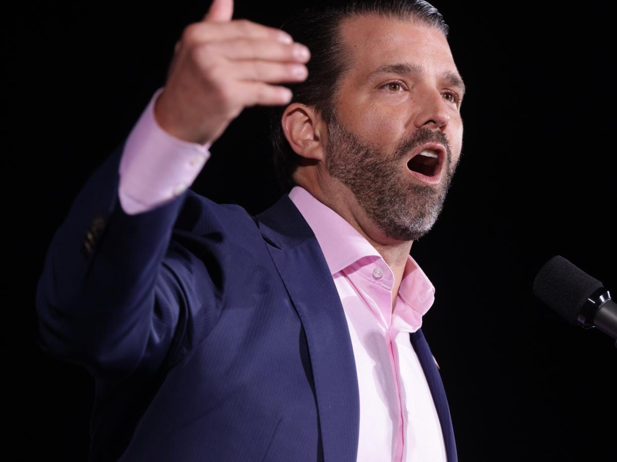 <p>Donald Trump Jr, son of US President Donald Trump, speaks during a Republican National Committee Victory Rally </p> (Getty Images)