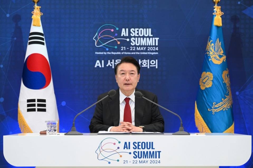 “We must ensure the safety of AI to protect the well-being and democracy of our society,” Yoon said, raising concerns about risks such as deepfake,” South Korean President Yoon Suk Yeol said.  AP