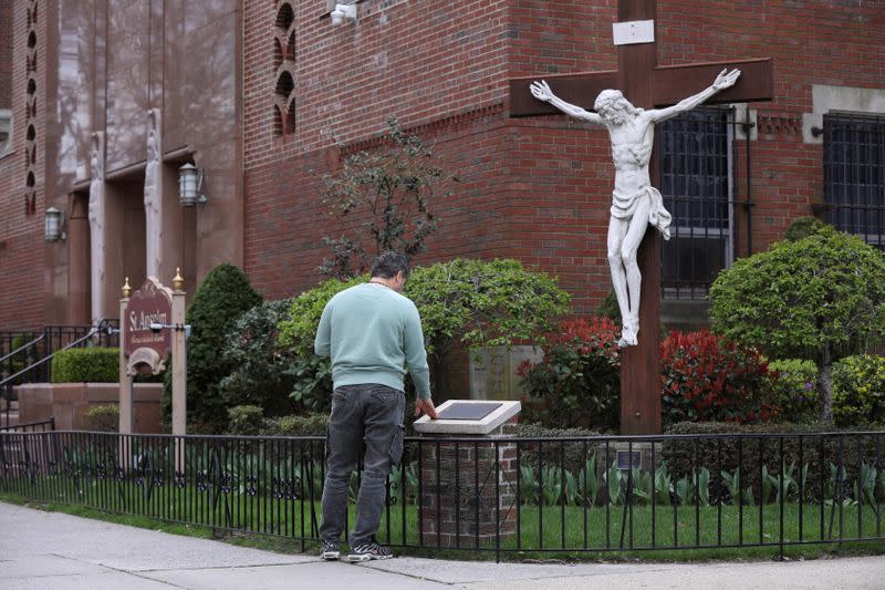 The closed Saint Anselm Church is seen during the outbreak of coronavirus disease