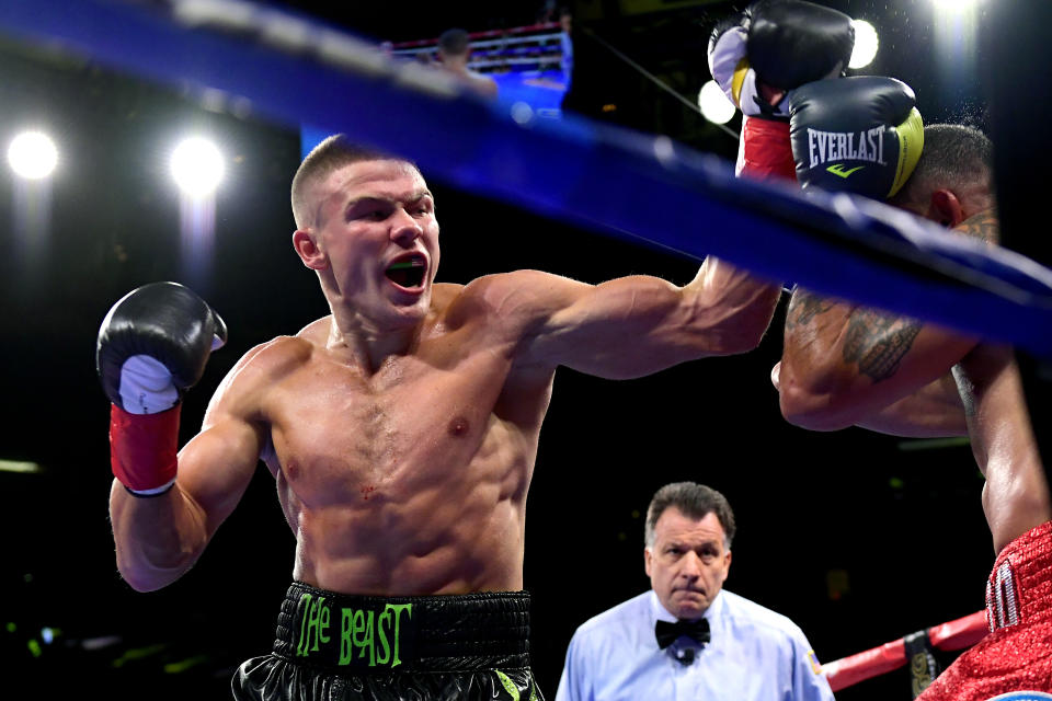 NEW YORK, NEW YORK - OCTOBER 05:  Ivan Baranchyk (L) punches Gabriel Bracero during their Super Lightweight Bout at Madison Square Garden on October 05, 2019 in New York City. (Photo by Steven Ryan/Getty Images)