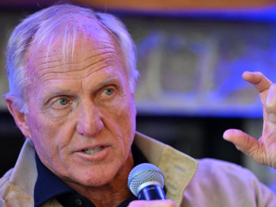 Greg Norman addresses the media at Centurion Club  (AFP via Getty Images)