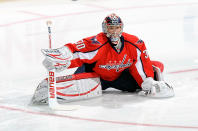 WASHINGTON, DC - APRIL 05: Michal Neuvirth #30 of the Washington Capitals warms up before the game against the Florida Panthers at the Verizon Center on April 5, 2012 in Washington, DC. (Photo by Greg Fiume/Getty Images)