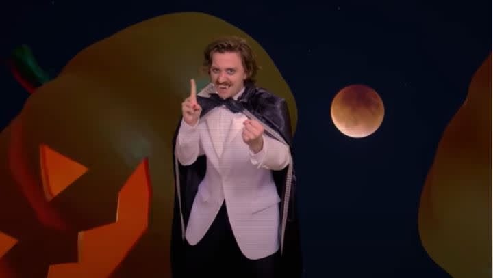 YouTuber Brian David Gilbert as a vampire performing an ABBA song