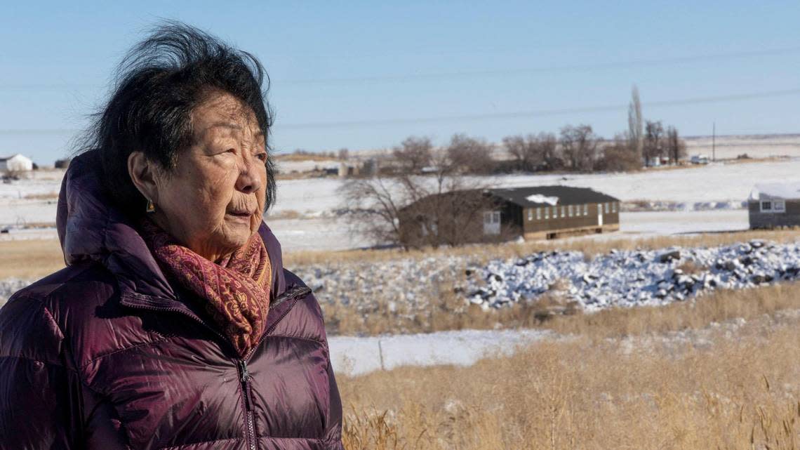 “I was raised here. I graduated from Twin Falls High School — graduated from Idaho State,” Karen Hirai Olen said while visiting the site of the Minidoka camp where she was born in 1943. “So I’m an Idahoan: Not by choice, but whatever.”