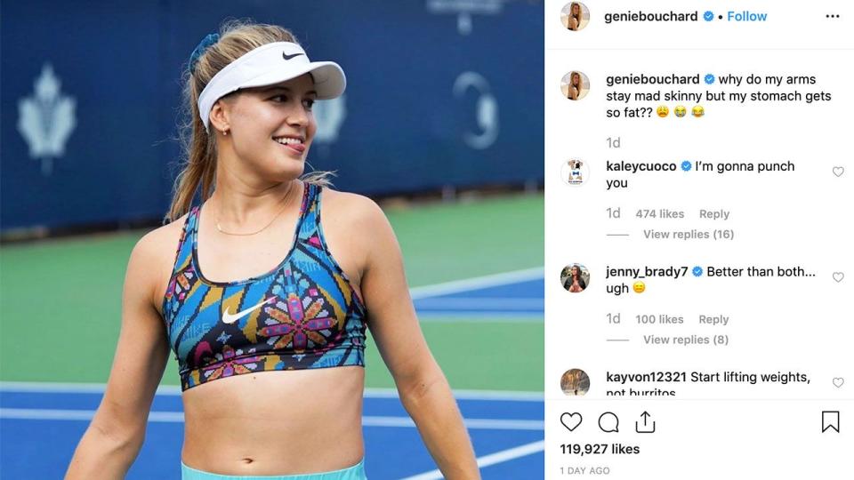 Eugenie Bouchard, pictured here in her controversial Instagram post.