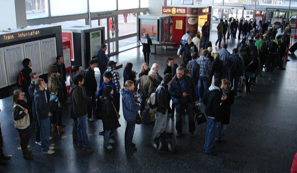 A queue for ticket booths in Coventry Station (TSSA/PA) (PA Media)