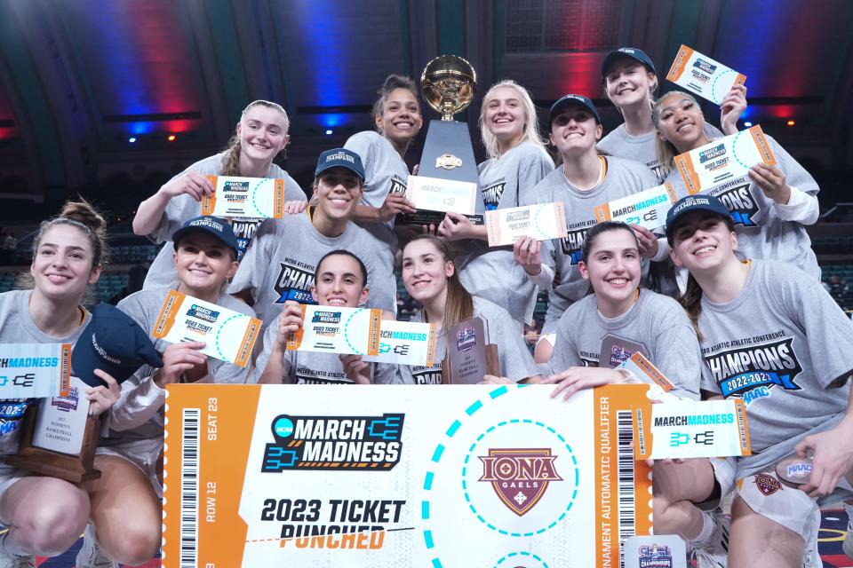 The Iona Gaels women's basketball team defeated the Manhattan Jaspers, 73-60, to win their first MAAC Tournament title since 2016 at Boardwalk Hall in Atlantic City on March 11,2023.