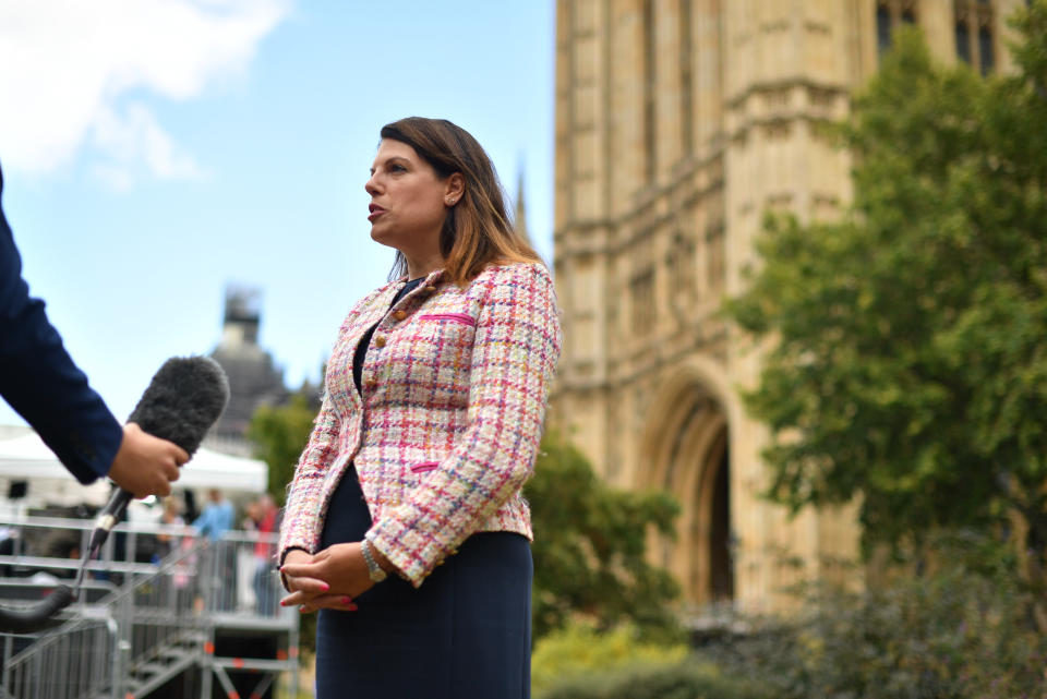 Former immigration minister Caroline Nokes speaking to media on College Green outside the Houses of Parliament in Westminster, London. (Photo by Dominic Lipinski/PA Images via Getty Images)