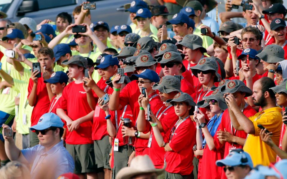 Scouts and their leaders listen to President Donald Trump  - Credit: AP