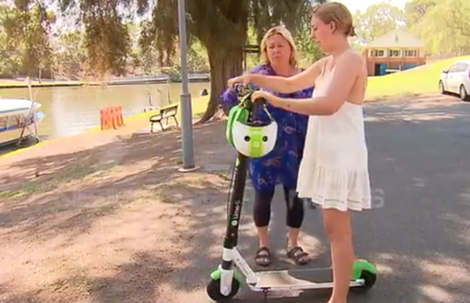 Ms Lee with her mother Lana Harrington. Ms Harrington wants Lime Scooters off the streets. Source: 7 News