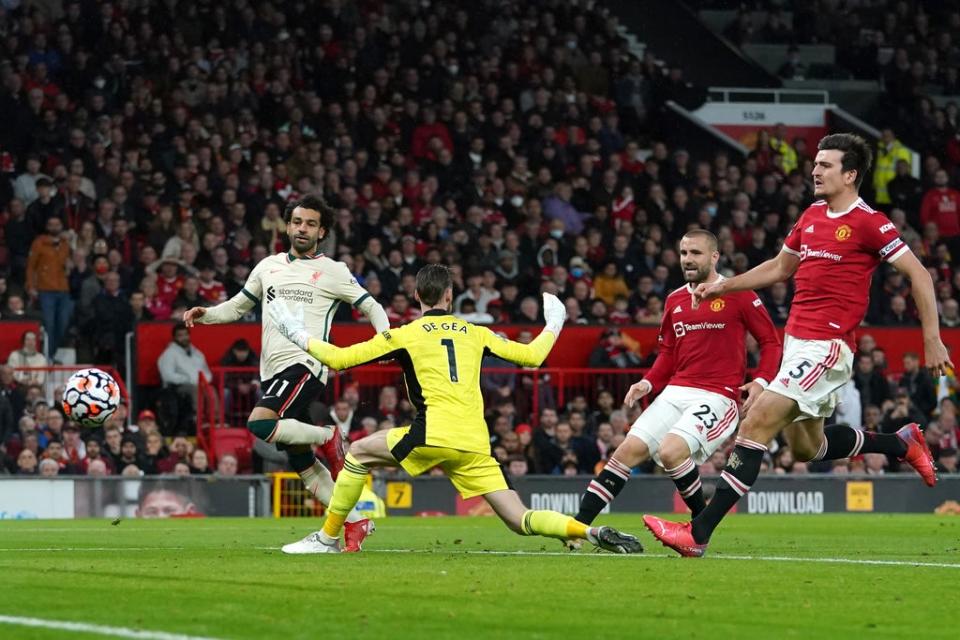 Liverpool’s Mohamed Salah (left) scored a hat-trick in the 5-0 win (Martin Rickett/PA) (PA Wire)