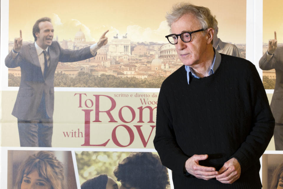 Director and actor Woody Allen poses during a photo call for the movie "To Rome with Love", in Rome, Friday, April 13, 2012. (AP Photo/Andrew Medichini)