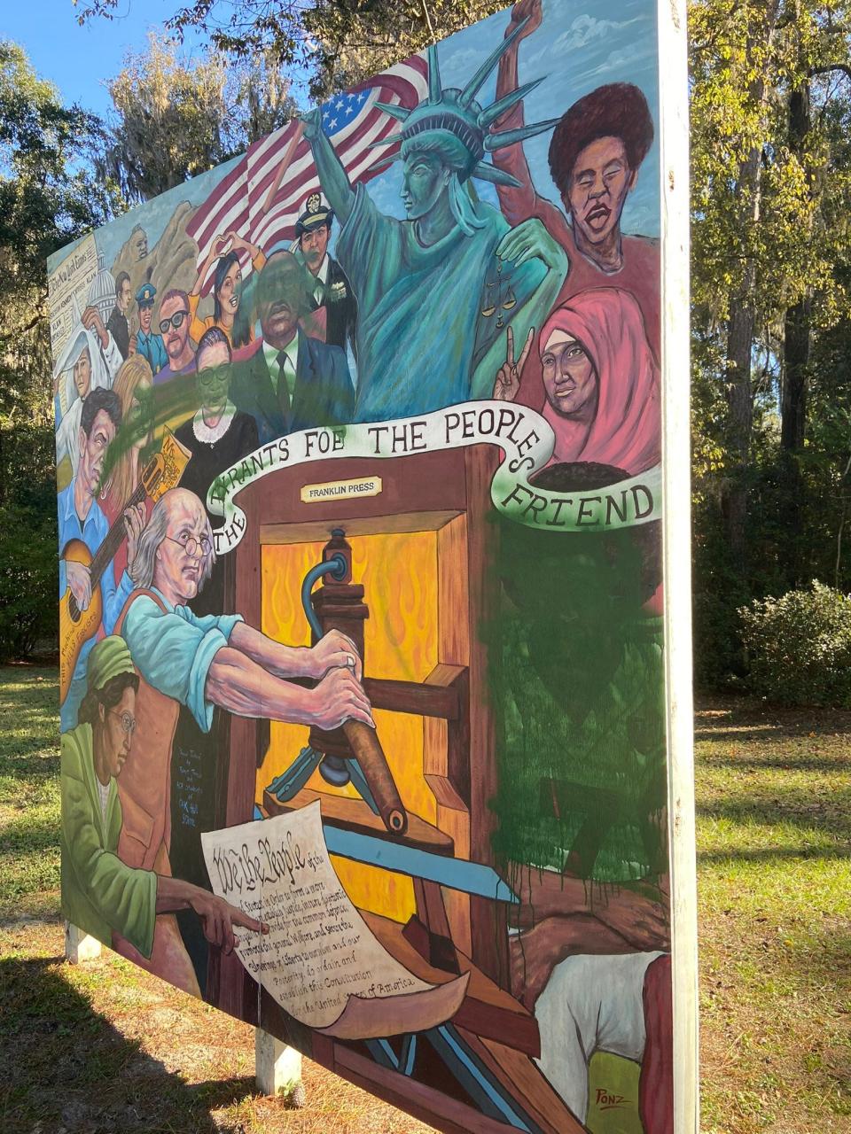 Vandals painted over a mural at Cofrin Park last November. Contributed photo.