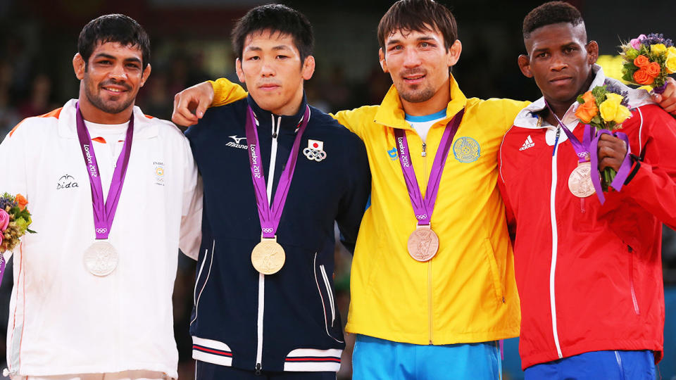 Sushil Kumar, pictured here after winning silver at the 2012 Olympics. 