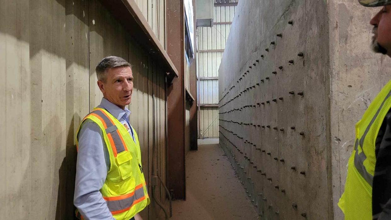 Henderson County Engineer Marcus Jones talks about the process of compacting trash on April 25 at the Henderson County Solid Waste Transfer Station.