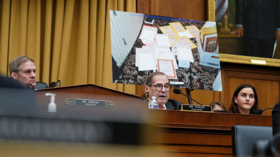 Democratic Rep. Jerry Nadler (N.Y.) speaks as the House Judiciary Committee hears testimony from special counsel Robert Hur on his investigation into President Biden's handling of classified documents on March 12, 2024.
