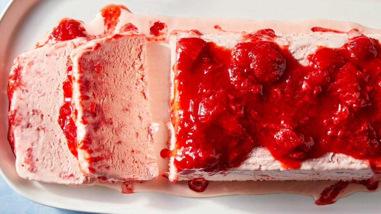 semifreddo topped with strawberries