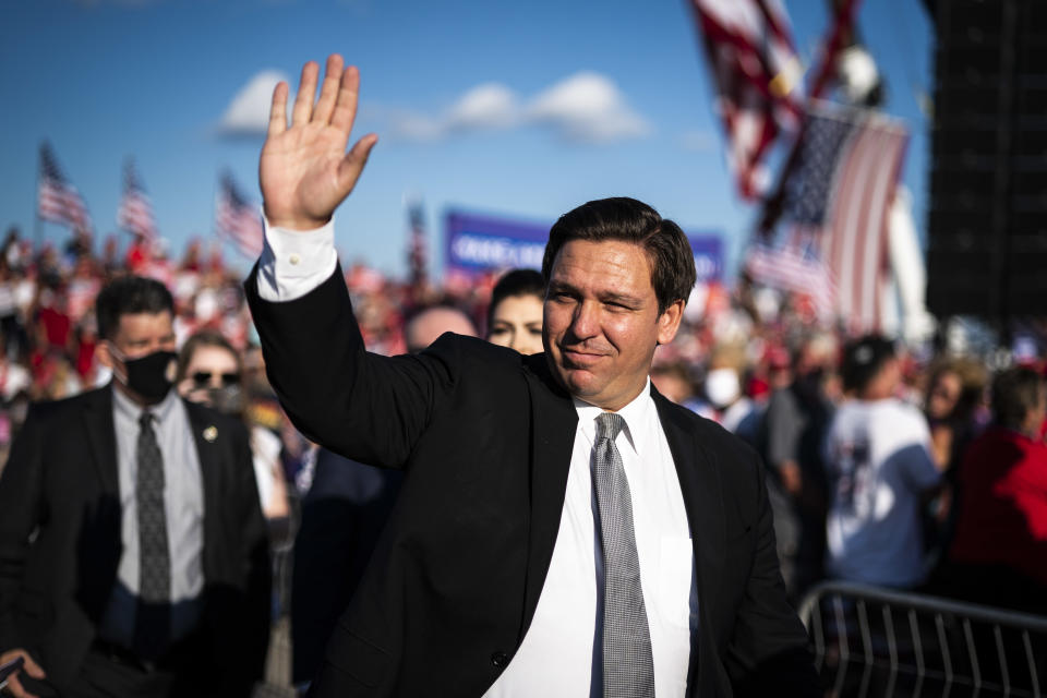 SANFORD, FL - OCTOBER 12: Florida  Governor Ron DeSantis arrives before President Donald J. Trump arrives to speak during a campaign 