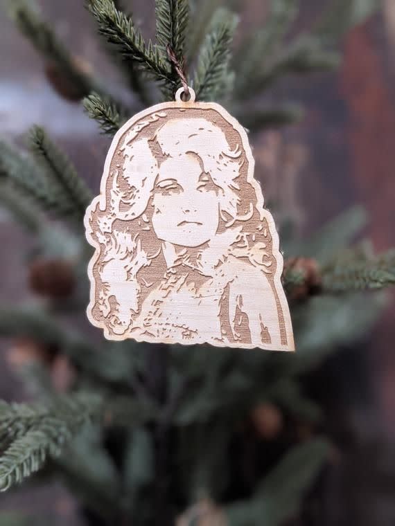 Dolly Parton wood laser engraved hanging Christmas ornament