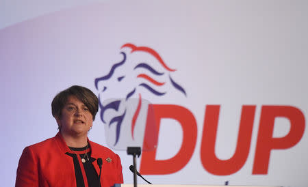 Democratic Unionist Party (DUP) leader Arlene Foster speaks, at the DUP annual party conference in Belfast, Northern Ireland November 24, 2018. REUTERS/Clodagh Kilcoyne