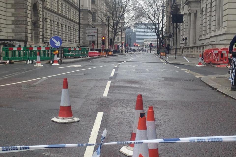 Deserted streets near Westminster behind the police cordon
