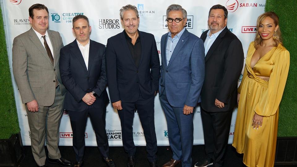 From left: Brandon Goodman, Danny Rukasin, Darren Star, Eugene Levy, David Zedeck and Autumn Rowe.