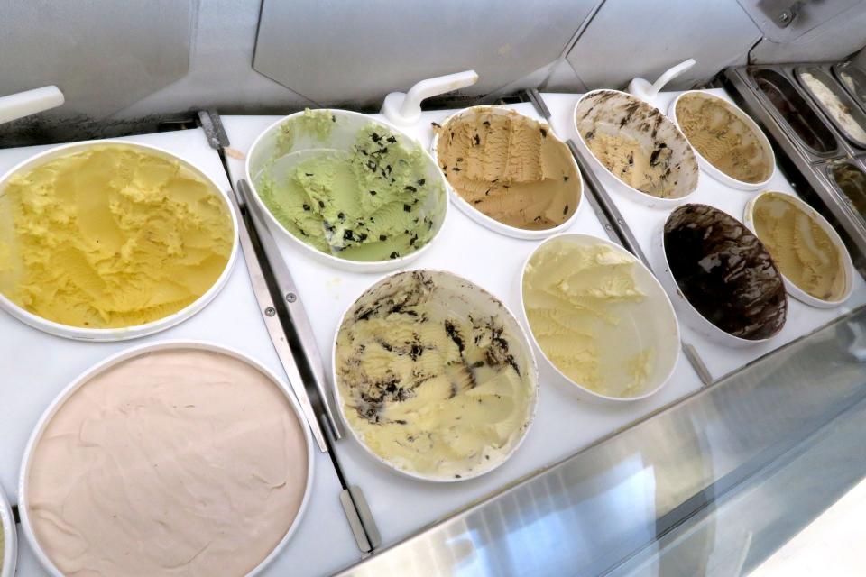 Some of the hard ice cream flavors at Nicholas Creamery on Route 35 in Middletown Wednesday, May 1, 2024. The business plans to open its sixth store in 2025.