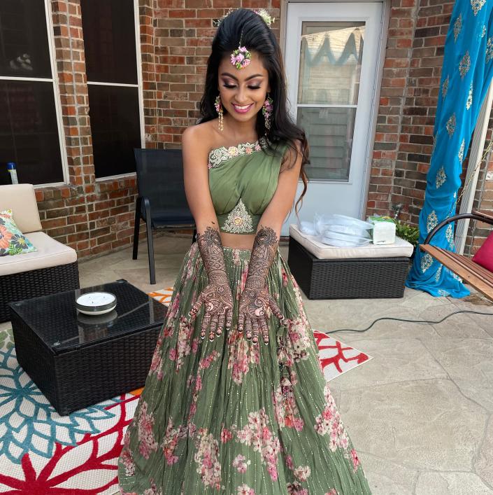 Tripathi wearing a green lehenga