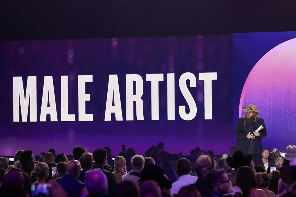 Chris Stapleton accepts the award for male artist of the year during the 59th annual Academy of Country Music Awards on Thursday, May 16, 2024, at the Ford Center in Frisco, Texas. (AP Photo/Chris Pizzello)