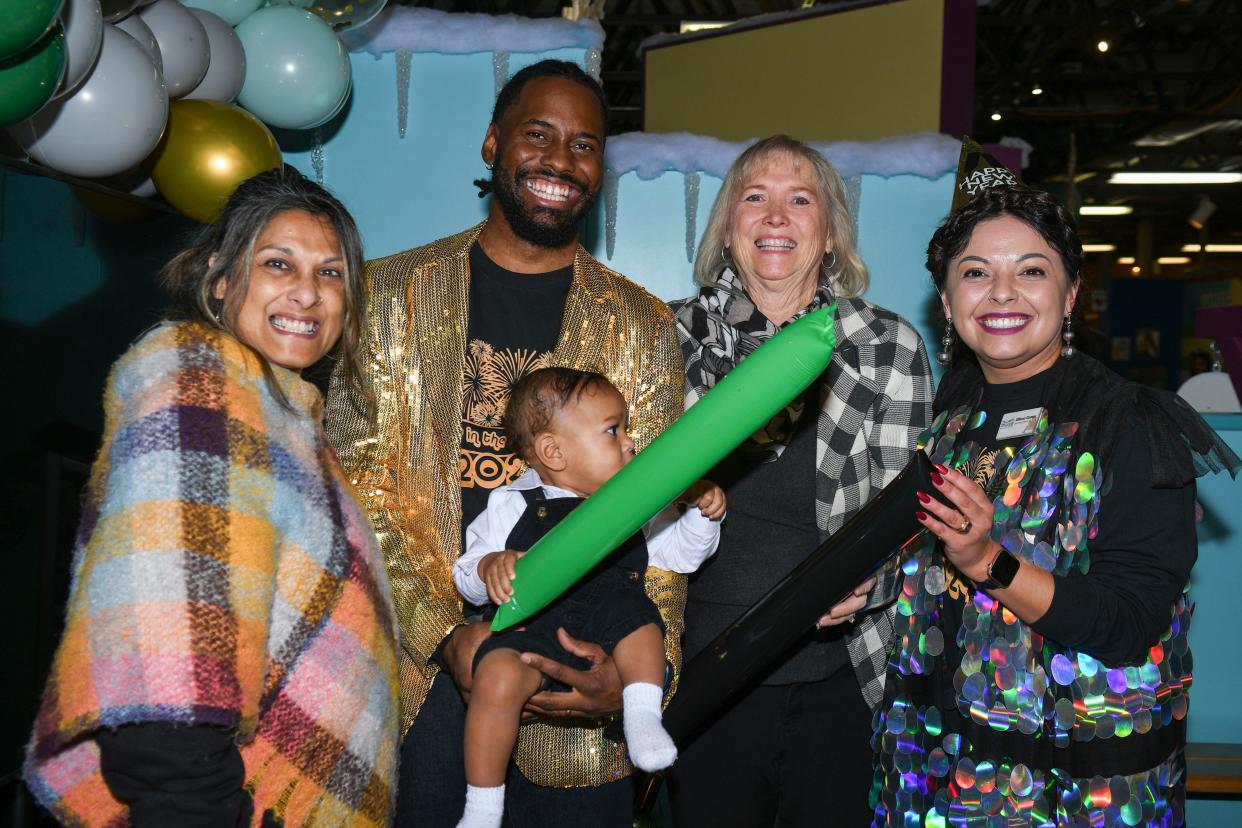 From left: Seema Singh of Knoxville City Council; Tyrone Beach, director of organization development and marketing at Muse; state Sen. Becky Massey; and Alison Corner, executive director at Muse, pose for a picture at the Muse Museum for a kids New Year's Eve countdown to noon on Sunday, Dec. 31, 2023.