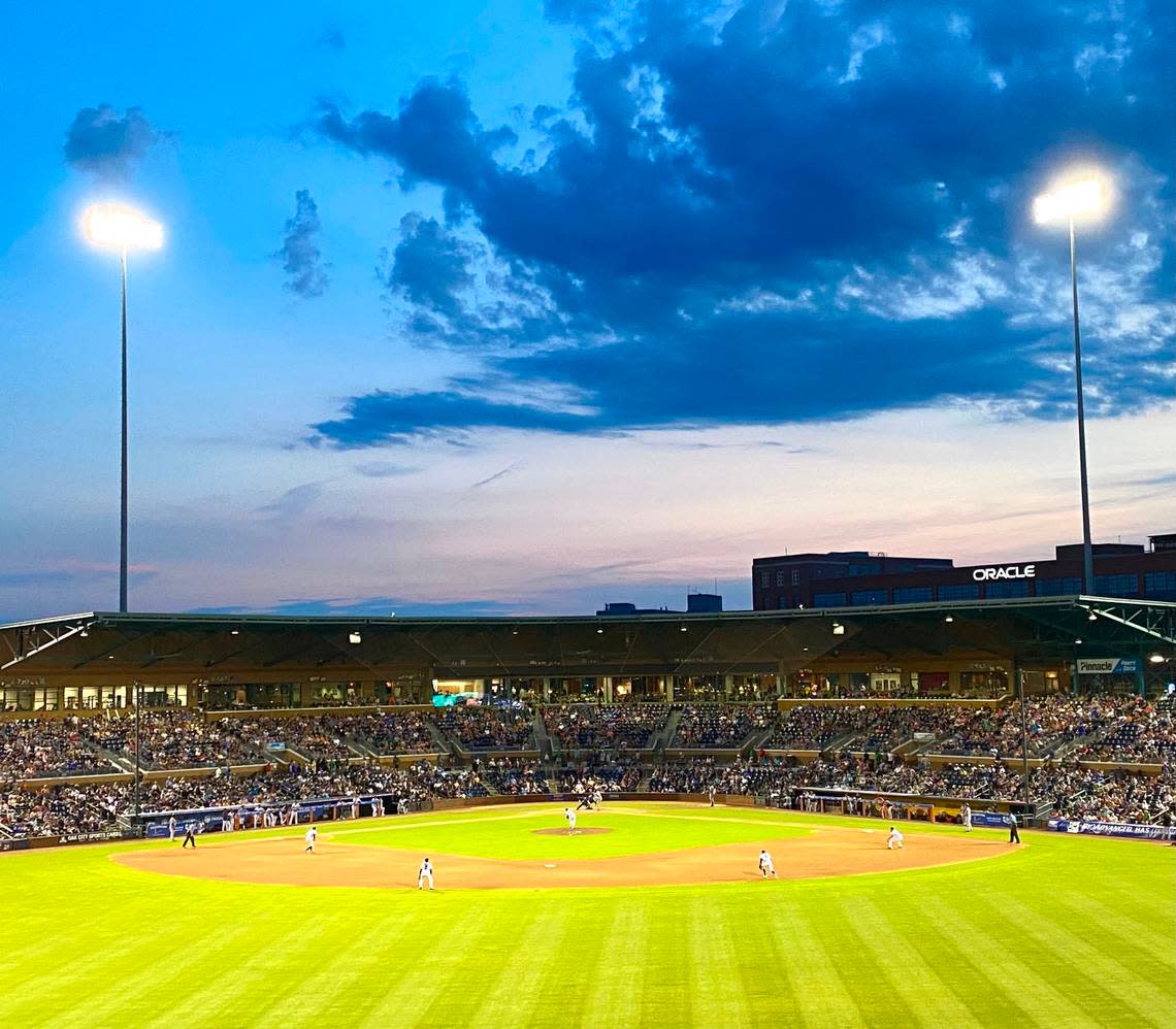 The Durham Bulls face the Norfolk Tides during a game at Durham Bulls Athletic Park in Durham, N.C., recently.