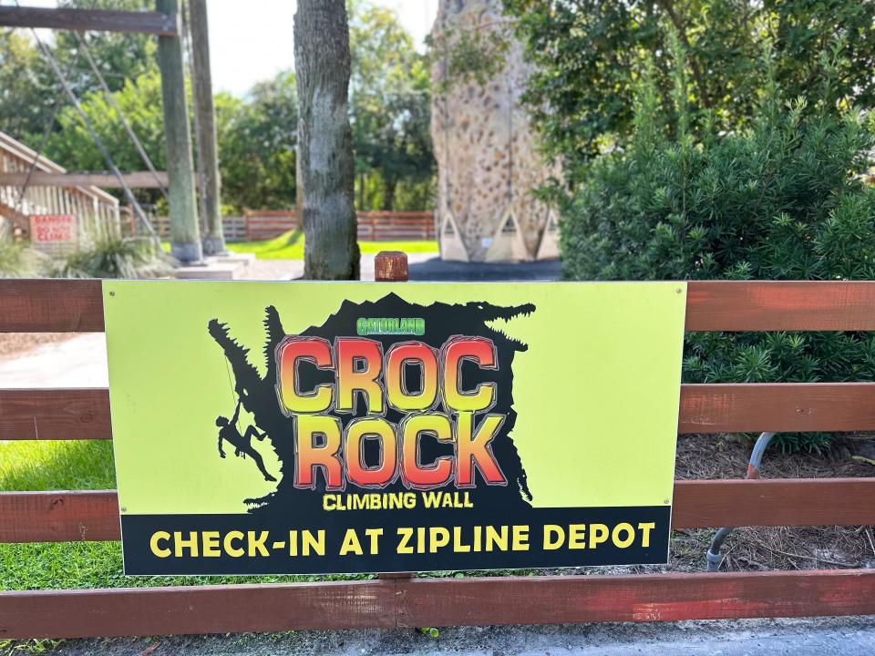 crock rock climbing wall sign at gatorland