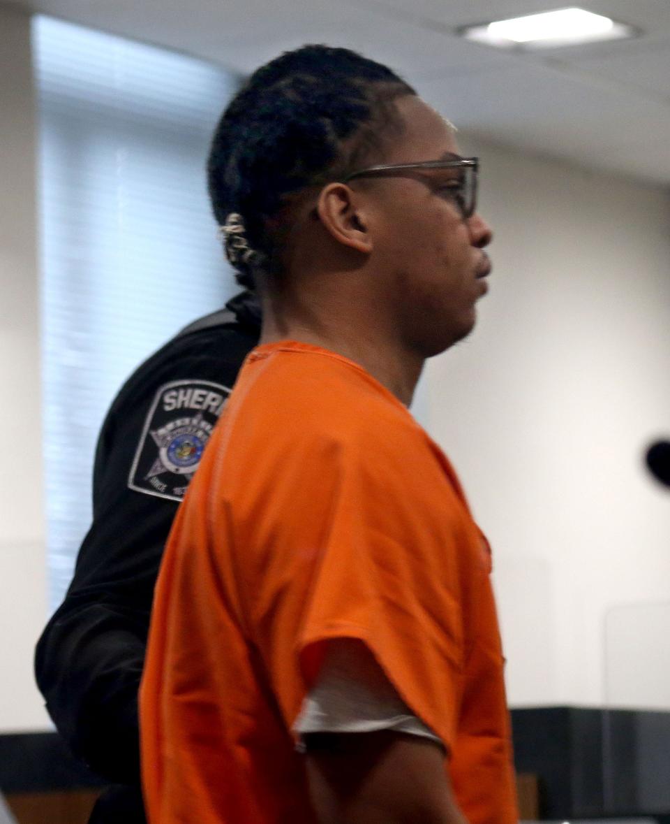 Antonius Trotter is led into court at the Public Safety Building for his sentencing in the killing of 11-year-old Ta’Niyla Parker and wounding her 5-year-old sister in a road rage shooting.