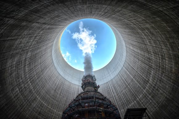 The inside of a cooling tower.